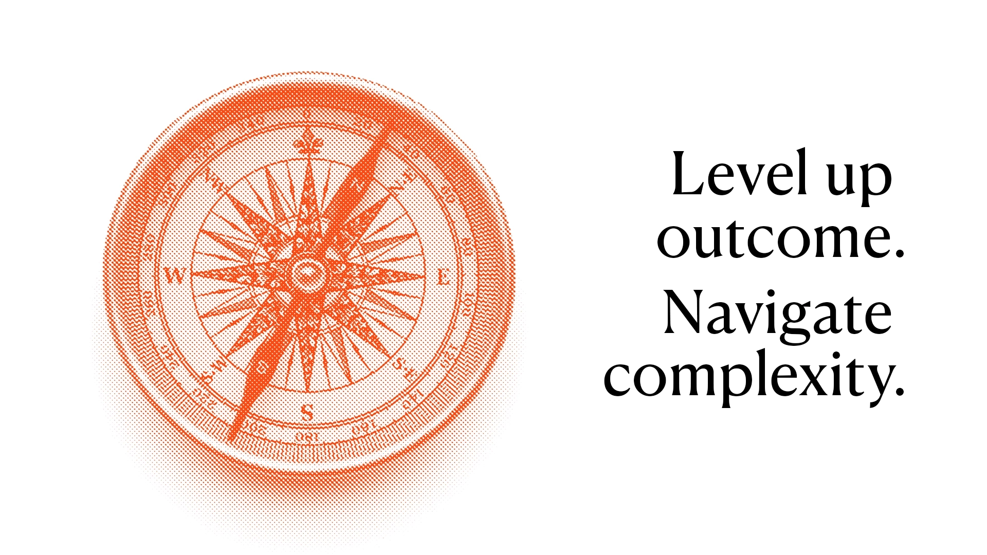 Level up outcome. Navigate complexity. Das Bild zeigt einen Kompass