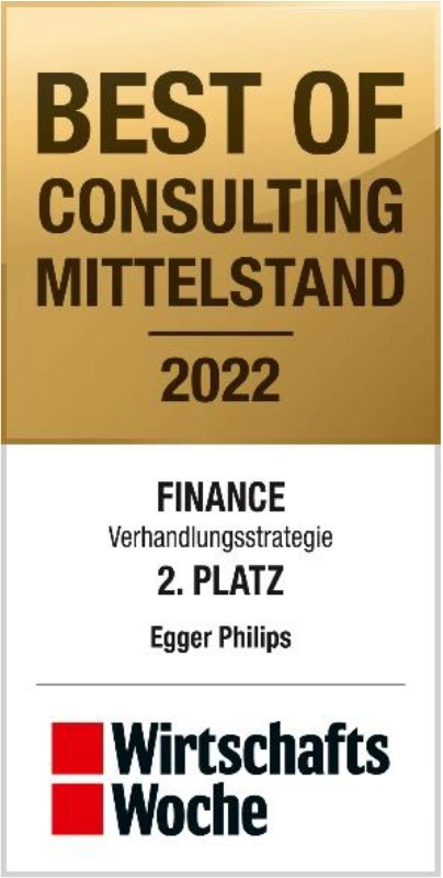 Siegel Award Wirtschaftswoche 'Best of Consulting Mittelstand’ 2022 für Egger Philips.